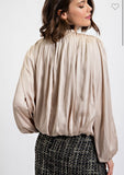 Natural Long Sleeve Satin Blouse