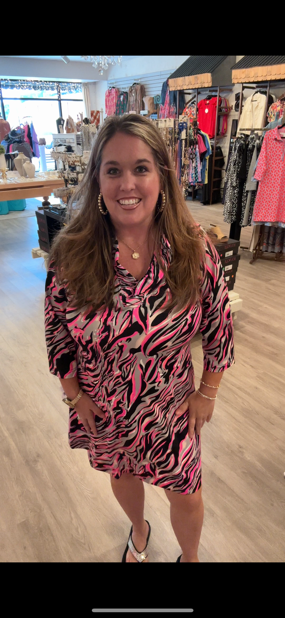 Ruffle Neck 3/4 Sleeve Dress