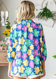 Blue Floral Mock Neck Top