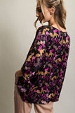 Black Satin Print Dolman Top