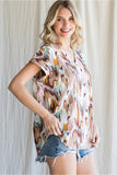 Mauve Mix Print V-Neck Top