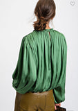 Green Long Sleeve Satin Blouse