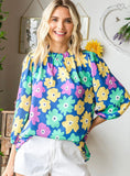 Blue Floral Mock Neck Top