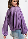 Purple Long Sleeve Satin Blouse