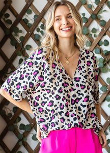 Pink Leopard Print Dolman Sleeve Top