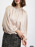 Natural Long Sleeve Satin Blouse