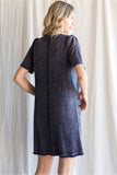 Navy Washed V-Neck Dress