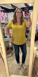 Golden Solid V-Neck Woven Top