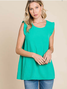 Kelly Green Ruffle Cap Sleeve Top