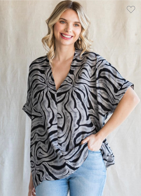 Black Swirl Print Boxy Top