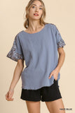 Haze Blue Gauze Animal Print Top