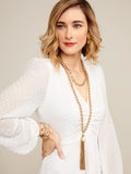 Matte Metal Beaded Necklace with Beaded Tassel