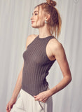 Charcoal Ribbed High Neck Tank