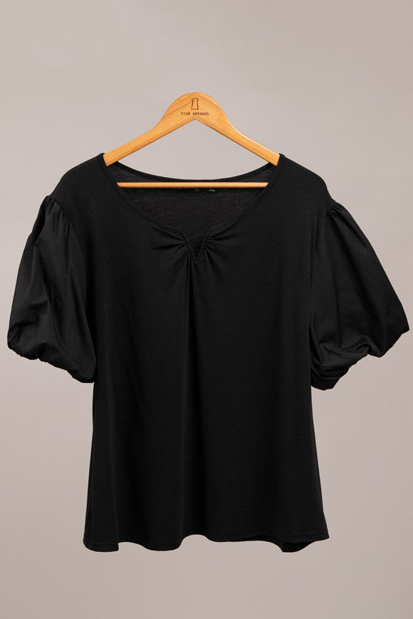 Balloon Sleeve V-Notch Top