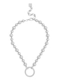 Matte Metal Circle Charm Beaded Collar Necklace