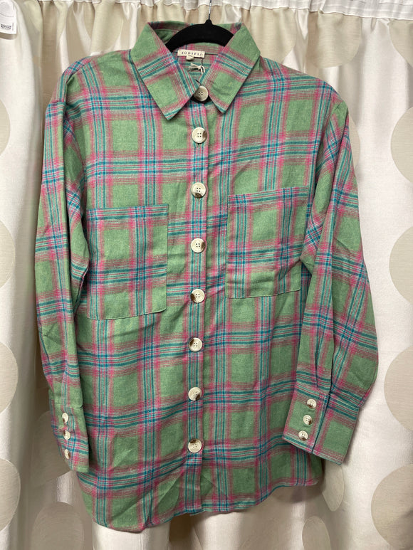 Green Plaid Button Up Top
