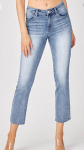 Mid-Rise Straight Raw Edge Jeans