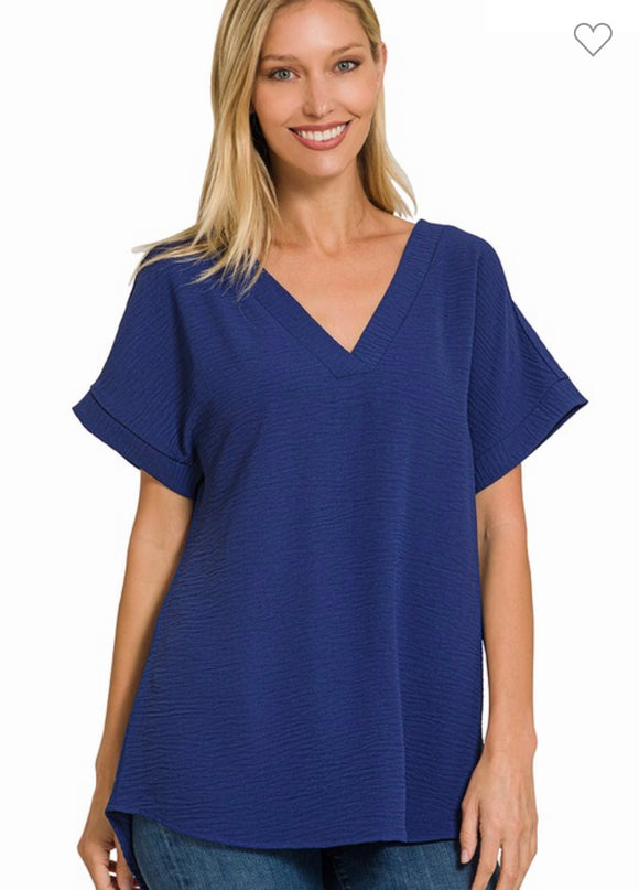 Navy V-Neck Woven Hi-Low Top