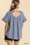 Haze Blue Gauze Animal Print Top