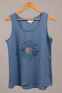 Italian Linen Tank w/ Floral Applique