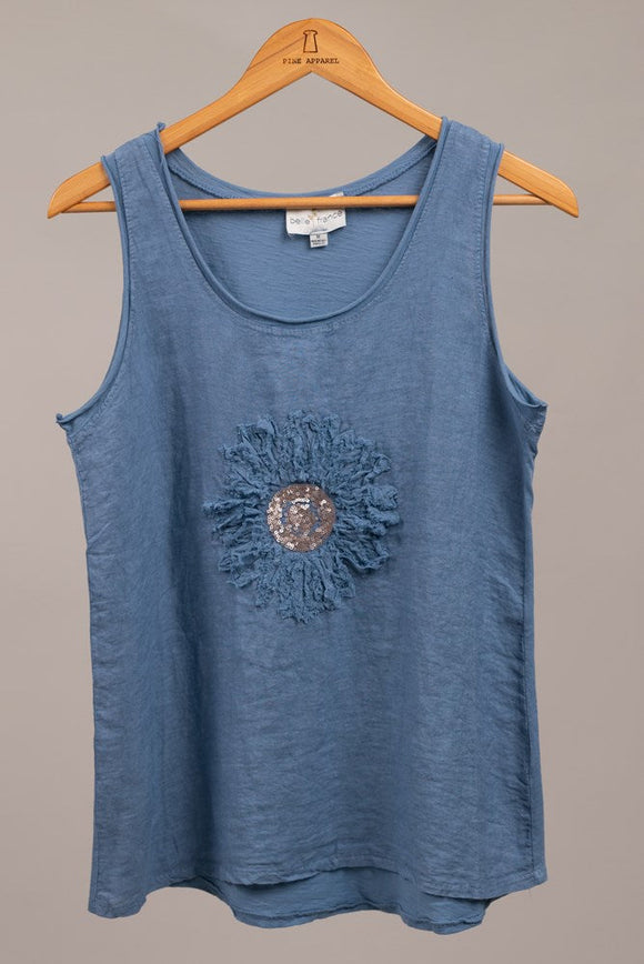 Italian Linen Tank w/ Floral Applique