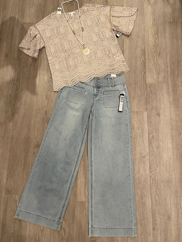 Warm Sand Eyelet Top
