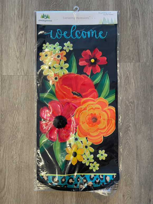 Vertical Floral Welcome Flag