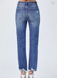 High Rise Raw Hem Straight Leg Jeans