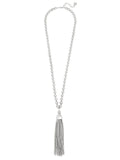 Matte Metal Beaded Necklace with Beaded Tassel