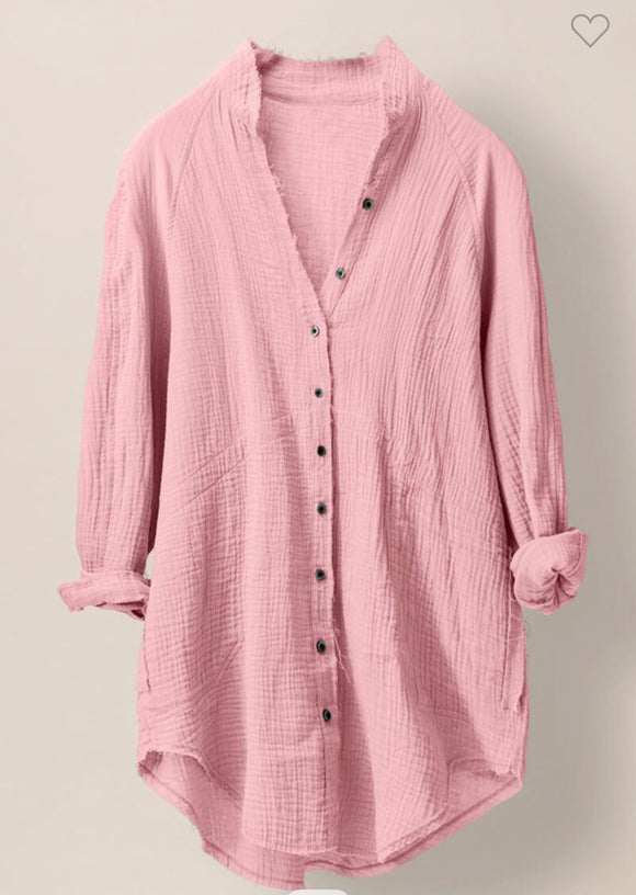 Mauve Plush Cotton Oversized Button Up