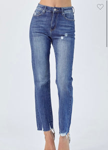 High Rise Raw Hem Straight Leg Jeans