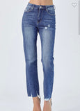 High Rise Raw Hem Straight Leg Jeans