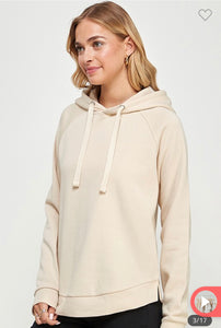 Cream Fleece Hoodie W/ Side Slit