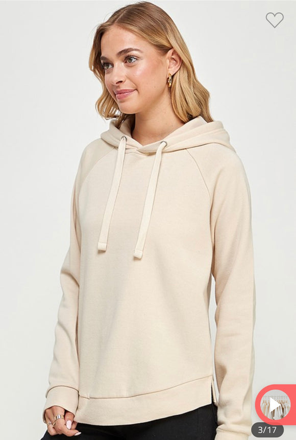 Cream Fleece Hoodie W/ Side Slit