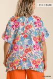 Plus Mix Print Ruffle Top