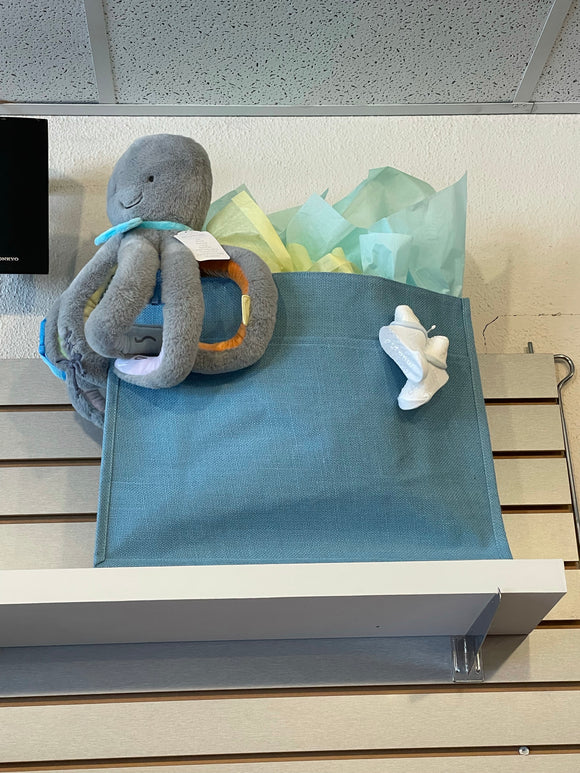 Baby Blue Jute Pocket Tote
