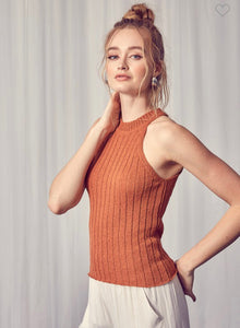 Rust Ribbed High Neck Tank