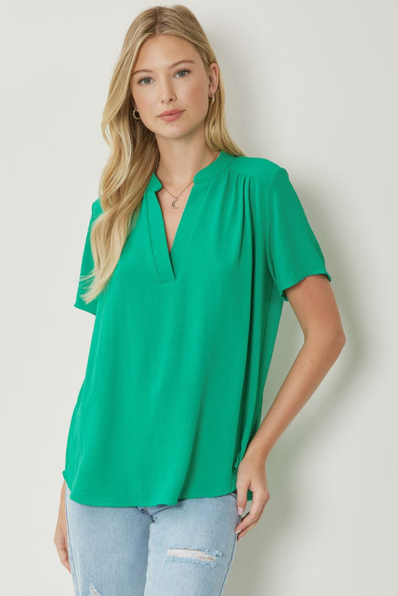Kelly Green V-Neck Round Hem Top