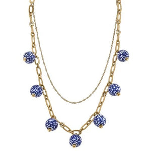Paloma Chinoiserie Drip Necklace in Blue & White