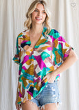 Purple Print V-Neck Boxy Top