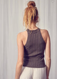 Charcoal Ribbed High Neck Tank