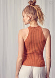 Rust Ribbed High Neck Tank