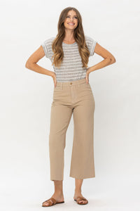 HIGH WAIST KHAKI CROP WIDE LEG