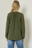 V-neck long sleeve top-Olive