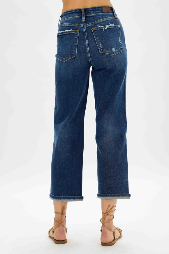 HIGH WAIST MEDIUM DESTROYED POCKET WIDE LEG