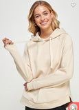 Cream Fleece Hoodie W/ Side Slit