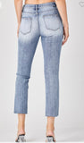 Mid-Rise Straight Raw Edge Jeans