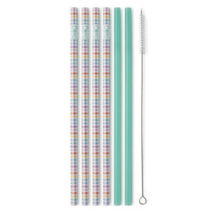 Pretty In Plaid + Mint Reusable Straw Set