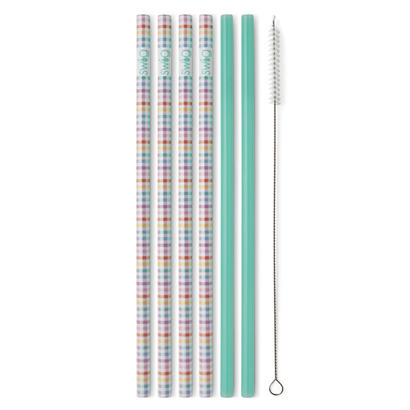Pretty In Plaid + Mint Reusable Straw Set