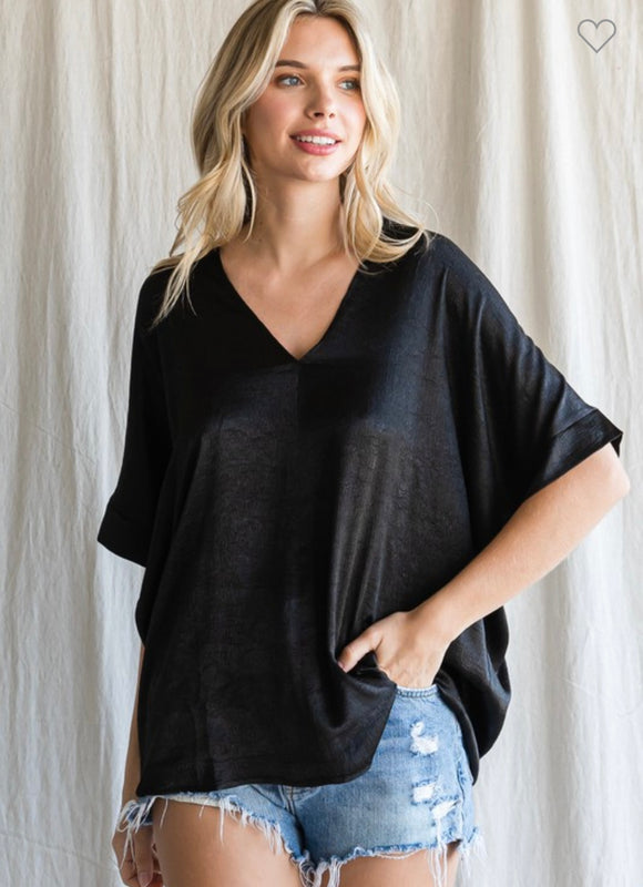 Black Glossy Boxy Top